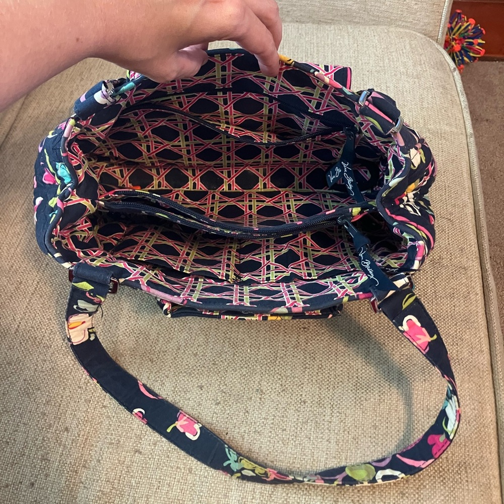 Vera Bradley dark blue purse with pink and orange flowers - Picture 3 of 4